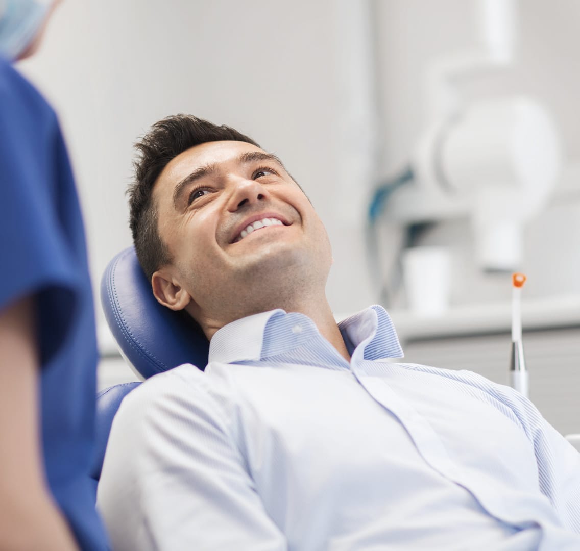 Man at family dental clinic in Apex, NC