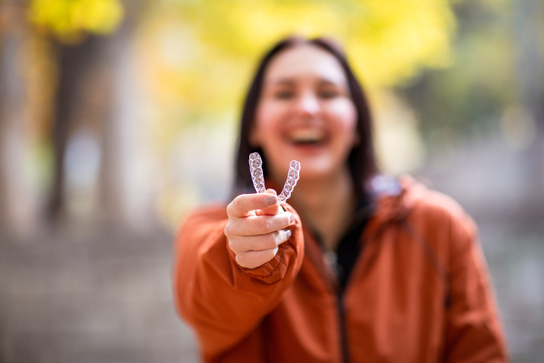 Woman smiling with invisalign in Apex, NC